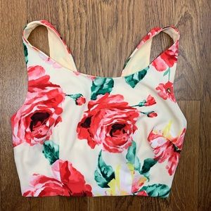 GUESS Ivory and Pink Lace-Up Crop Top SEXY XS